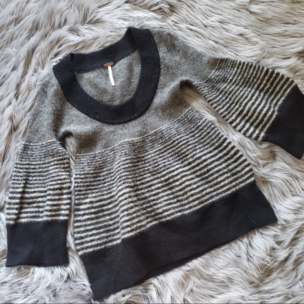 Free people knit blouse black and grey striped